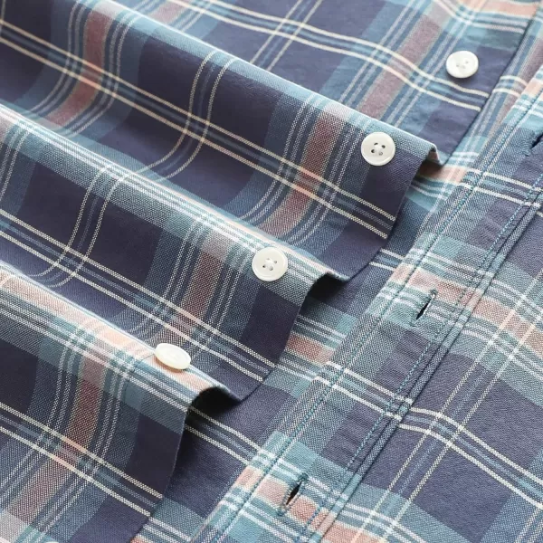 Dubinik® Mens Button Down Short Sleeve Shirt 100% Cotton Plaid Casual Oxford Shirts with Pocket