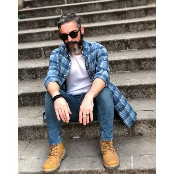 Dubinik® Mens Flannel Shirt Long Sleeve Plaid Flannel Shirt for Men Soft 100% Cotton Casual Button Down Shirts Regular Fit