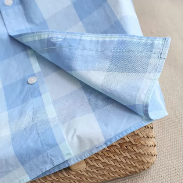 Dubinik® Mens Short Sleeve Button Down Shirts 100% Cotton Plaid Men's Casual Button-Down Shirts with Pocket