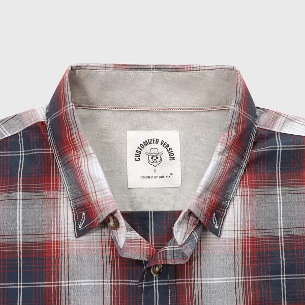 Dubinik® Mens Short Sleeve Button Down Shirts 100% Cotton Plaid Men's Casual Button-Down Shirts with Pocket