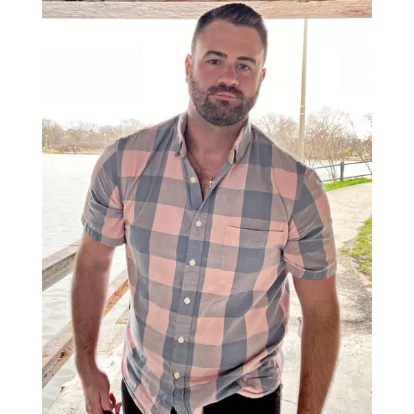 Dubinik® Mens Short Sleeve Button Down Shirts 100% Cotton Plaid Men's Casual Button-Down Shirts with Pocket