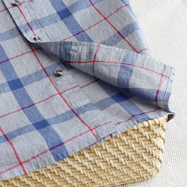 Dubinik® Mens Short Sleeve Button Down Shirts 100% Cotton Plaid Men's Casual Button-Down Shirts with Pocket