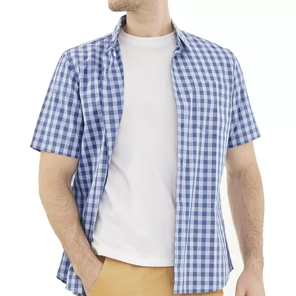 Dubinik® Mens Short Sleeve Button Down Shirts 100% Cotton Plaid Men's Casual Button-Down Shirts with Pocket
