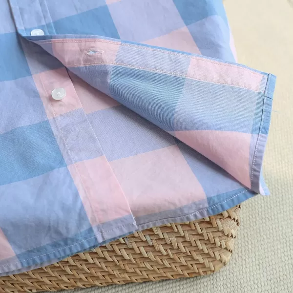 Dubinik® Mens Short Sleeve Button Down Shirts 100% Cotton Plaid Men's Casual Button-Down Shirts with Pocket