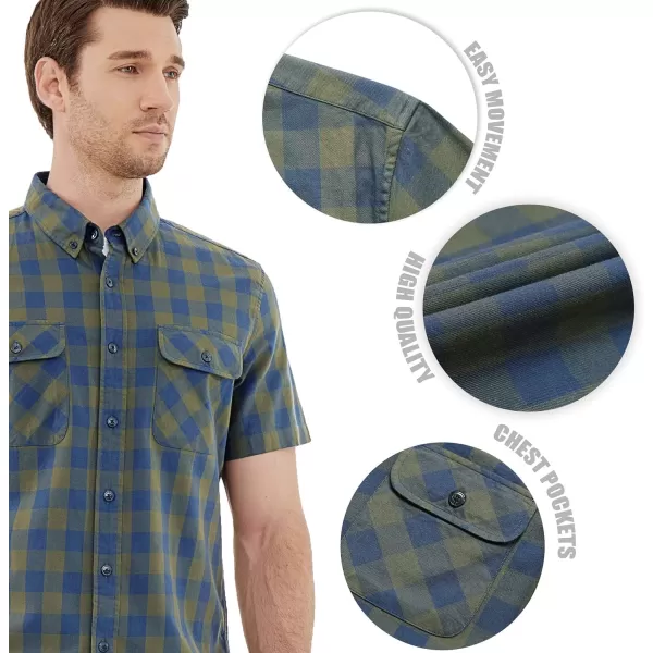 Dubinik® Mens Short Sleeve Button Down Shirts 100% Cotton Plaid Men's Casual Button-Down Shirts with Pocket