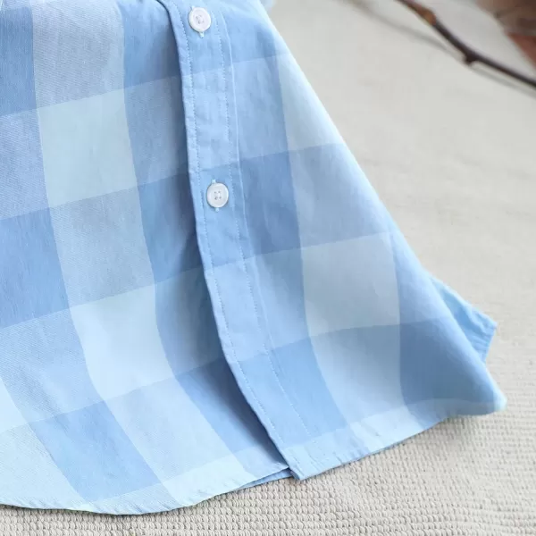 Dubinik® Mens Short Sleeve Button Down Shirts 100% Cotton Plaid Men's Casual Button-Down Shirts with Pocket