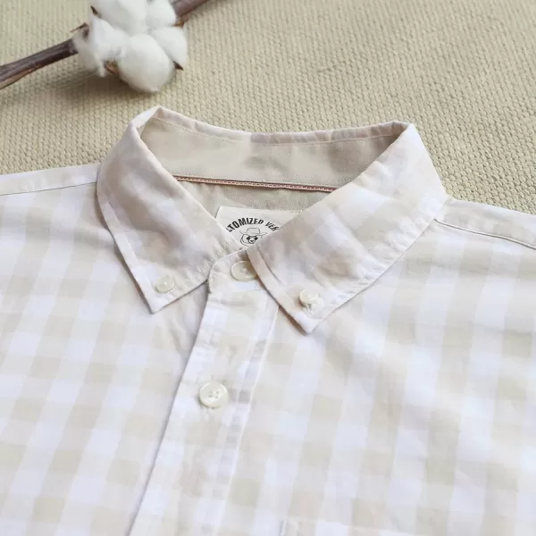 Dubinik® Mens Short Sleeve Button Down Shirts 100% Cotton Plaid Men's Casual Button-Down Shirts with Pocket