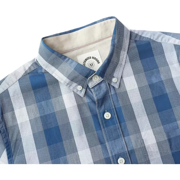 Dubinik® Mens Short Sleeve Button Down Shirts 100% Cotton Plaid Men's Casual Button-Down Shirts with Pocket