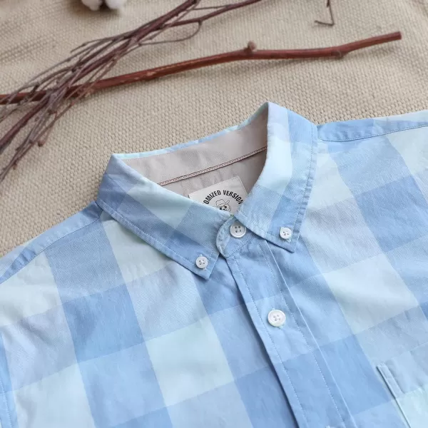 Dubinik® Mens Short Sleeve Button Down Shirts 100% Cotton Plaid Men's Casual Button-Down Shirts with Pocket