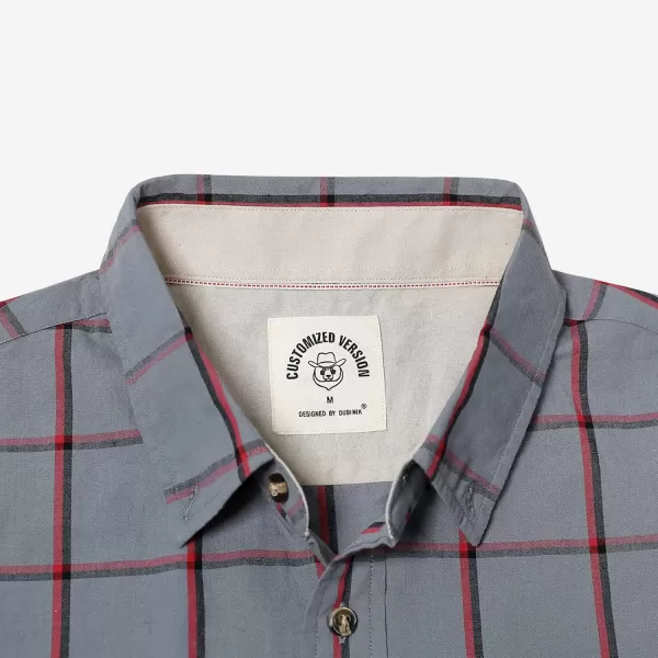 Dubinik® Mens Short Sleeve Button Down Shirts 100% Cotton Plaid Men's Casual Button-Down Shirts with Pocket