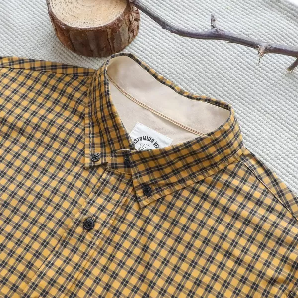 Dubinik® Mens Short Sleeve Button Down Shirts 100% Cotton Plaid Men's Casual Button-Down Shirts with Pocket