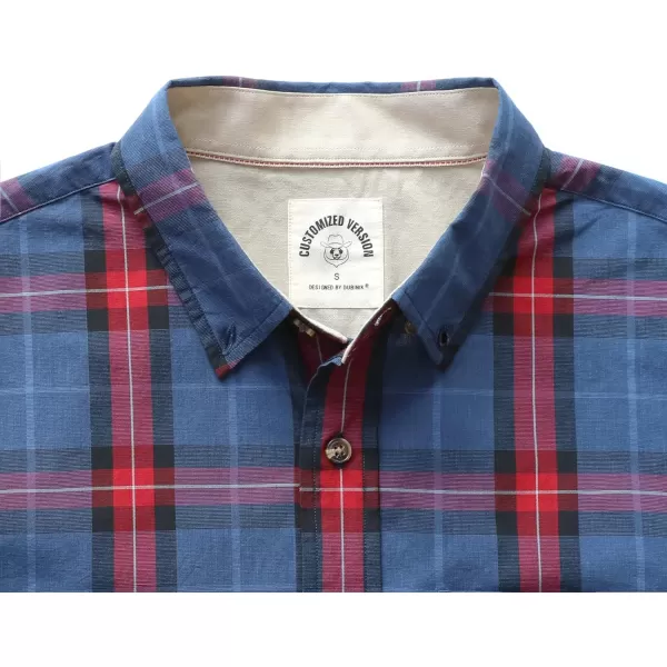Dubinik® Mens Short Sleeve Button Down Shirts 100% Cotton Plaid Men's Casual Button-Down Shirts with Pocket