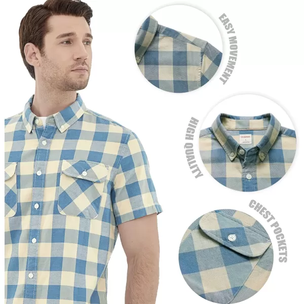 Dubinik® Mens Short Sleeve Button Down Shirts 100% Cotton Plaid Men's Casual Button-Down Shirts with Pocket