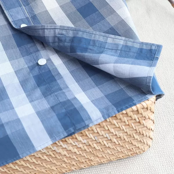 Dubinik® Mens Short Sleeve Button Down Shirts 100% Cotton Plaid Men's Casual Button-Down Shirts with Pocket