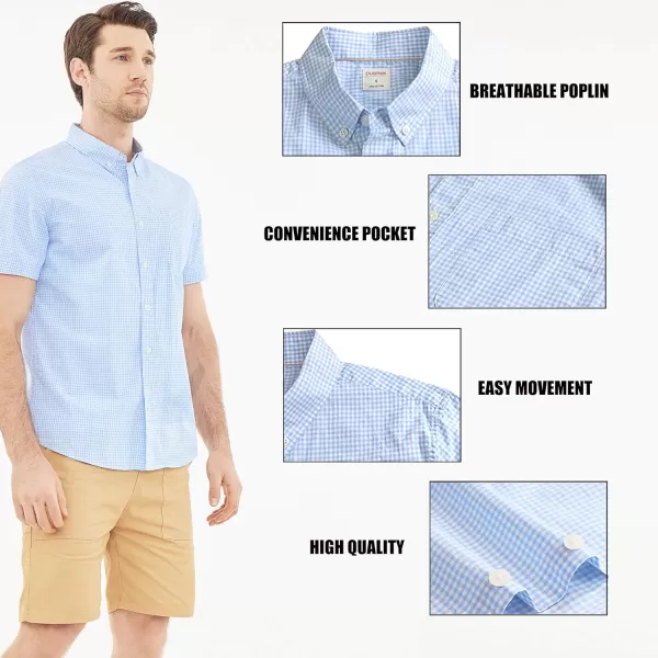 Dubinik® Mens Short Sleeve Button Down Shirts 100% Cotton Plaid Men's Casual Button-Down Shirts with Pocket