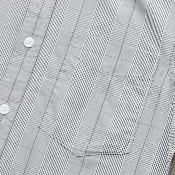 Dubinik® Mens Short Sleeve Button Down Shirts 100% Cotton Plaid Men's Casual Button-Down Shirts with Pocket