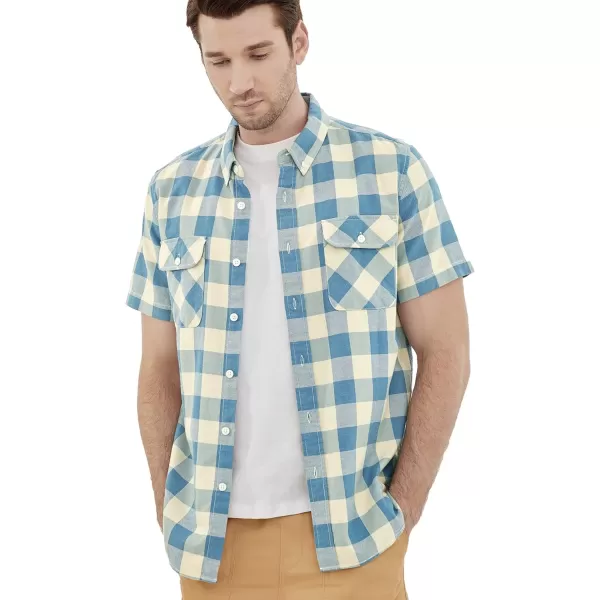 Dubinik® Mens Short Sleeve Button Down Shirts 100% Cotton Plaid Men's Casual Button-Down Shirts with Pocket