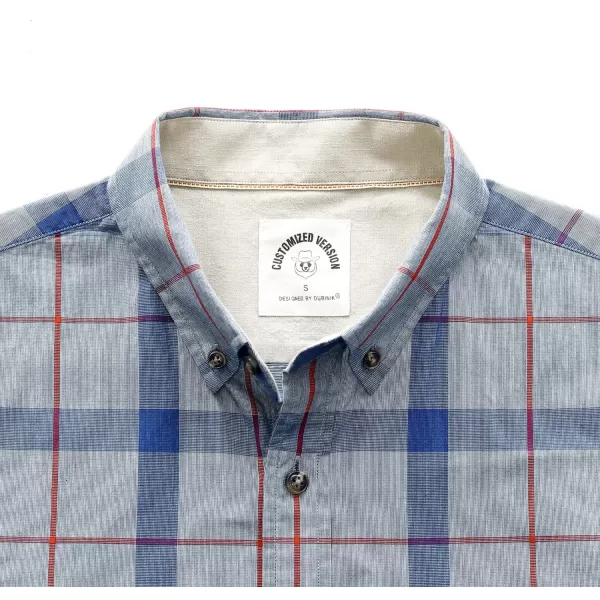 Dubinik® Mens Short Sleeve Button Down Shirts 100% Cotton Plaid Men's Casual Button-Down Shirts with Pocket