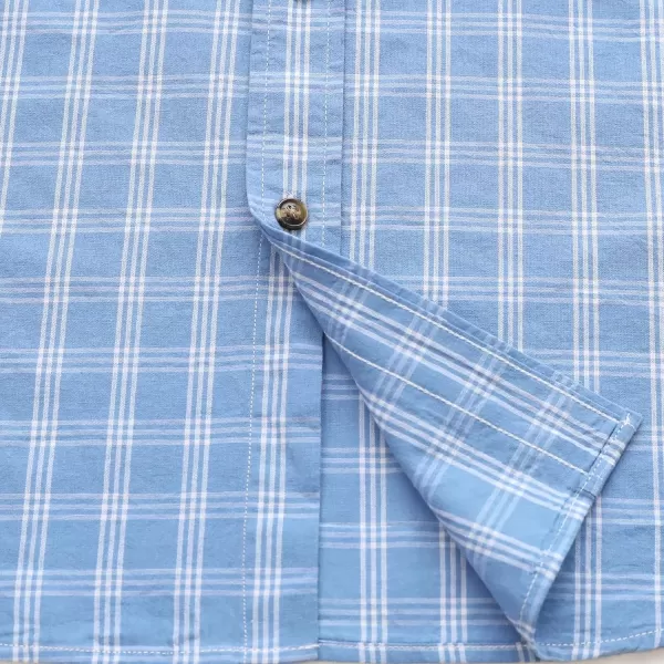 Dubinik® Mens Short Sleeve Button Down Shirts 100% Cotton Plaid Men's Casual Button-Down Shirts with Pocket