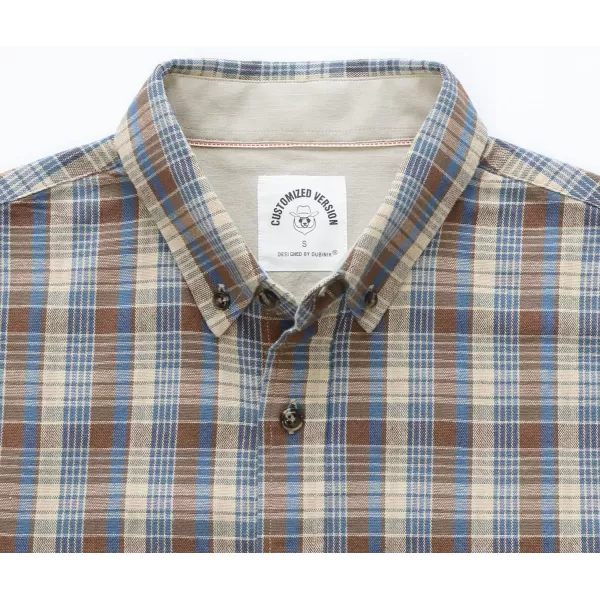 Dubinik® Mens Short Sleeve Button Down Shirts 100% Cotton Plaid Men's Casual Button-Down Shirts with Pocket