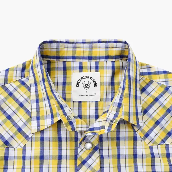 Dubinik® Western Shirts for Men Short Sleeve Plaid Pearl Snap Shirts for Men Button Up Shirt Cowboy Casual Work Shirt