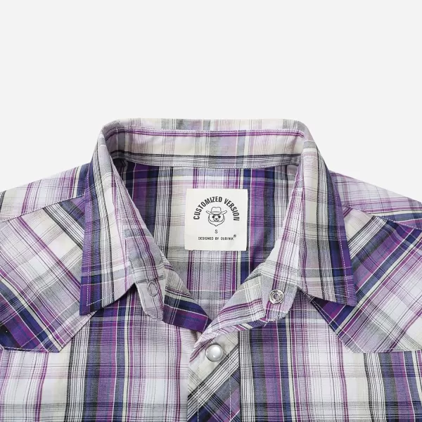 Dubinik® Western Shirts for Men Short Sleeve Plaid Pearl Snap Shirts for Men Button Up Shirt Cowboy Casual Work Shirt