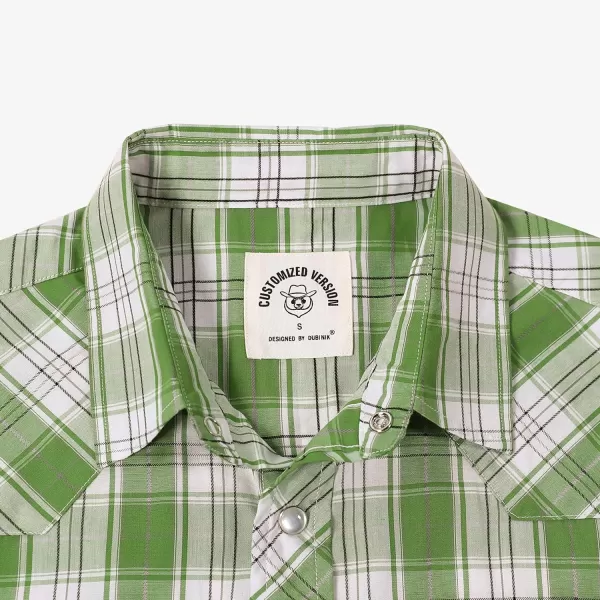 Dubinik® Western Shirts for Men Short Sleeve Plaid Pearl Snap Shirts for Men Button Up Shirt Cowboy Casual Work Shirt