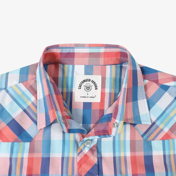 Dubinik® Western Shirts for Men Short Sleeve Plaid Pearl Snap Shirts for Men Button Up Shirt Cowboy Casual Work Shirt