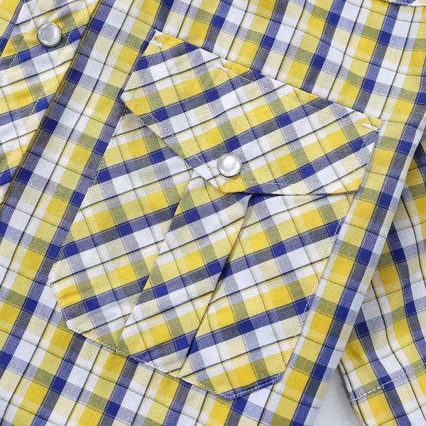 Dubinik® Western Shirts for Men Short Sleeve Plaid Pearl Snap Shirts for Men Button Up Shirt Cowboy Casual Work Shirt
