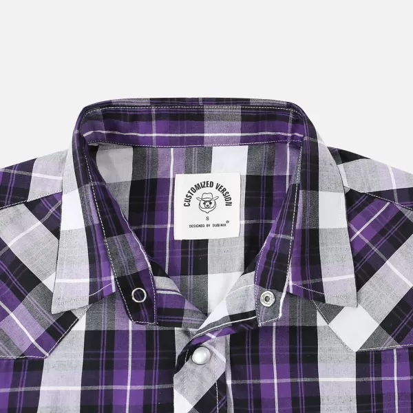 Dubinik® Western Shirts for Men Short Sleeve Plaid Pearl Snap Shirts for Men Button Up Shirt Cowboy Casual Work Shirt