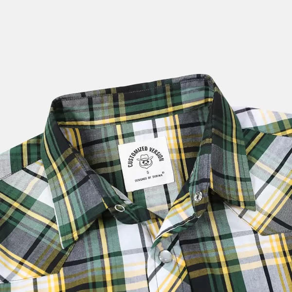 Dubinik® Western Shirts for Men Short Sleeve Plaid Pearl Snap Shirts for Men Button Up Shirt Cowboy Casual Work Shirt