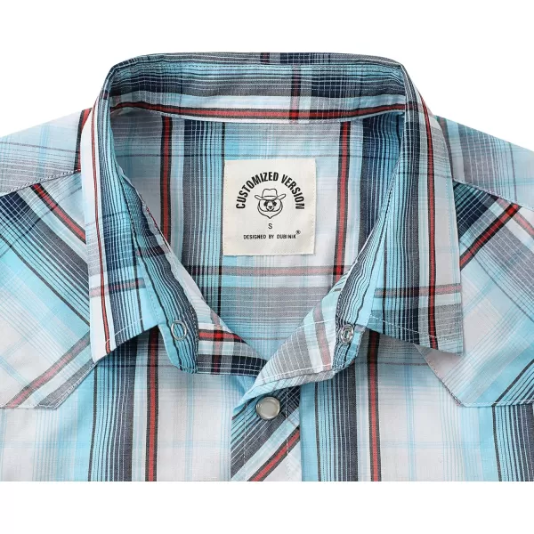 Dubinik® Western Shirts for Men Short Sleeve Plaid Pearl Snap Shirts for Men Button Up Shirt Cowboy Casual Work Shirt