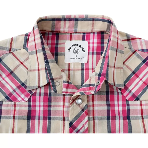 Dubinik® Western Shirts for Men Short Sleeve Plaid Pearl Snap Shirts for Men Button Up Shirt Cowboy Casual Work Shirt