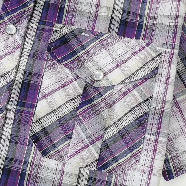 Dubinik® Western Shirts for Men Short Sleeve Plaid Pearl Snap Shirts for Men Button Up Shirt Cowboy Casual Work Shirt