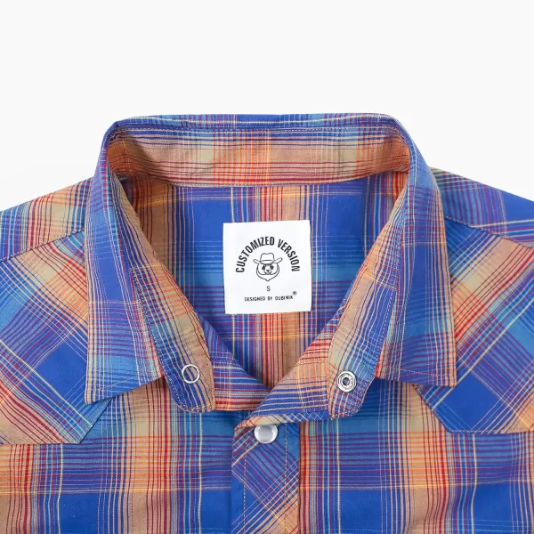 Dubinik® Western Shirts for Men Short Sleeve Plaid Pearl Snap Shirts for Men Button Up Shirt Cowboy Casual Work Shirt