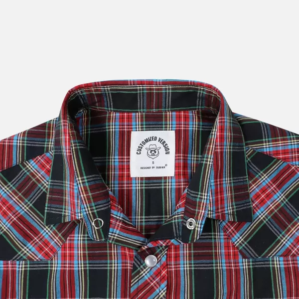 Dubinik® Western Shirts for Men Short Sleeve Plaid Pearl Snap Shirts for Men Button Up Shirt Cowboy Casual Work Shirt