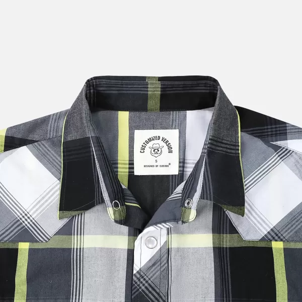 Dubinik® Western Shirts for Men Short Sleeve Plaid Pearl Snap Shirts for Men Button Up Shirt Cowboy Casual Work Shirt