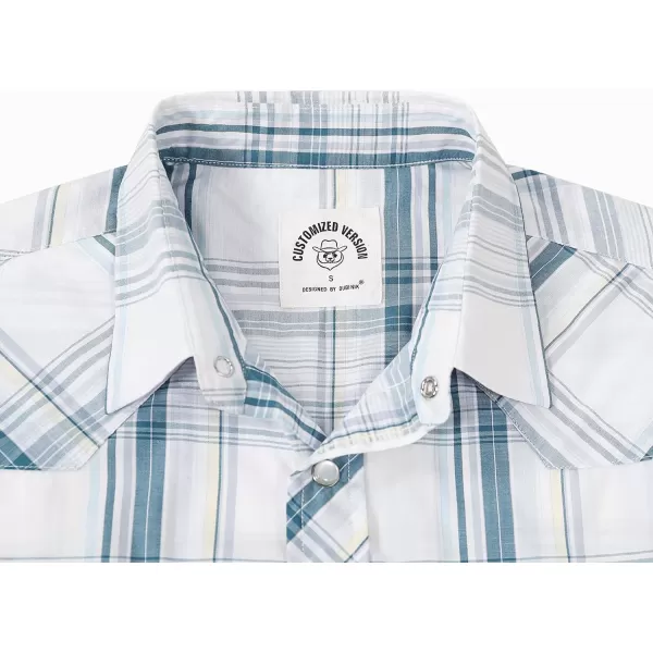 Dubinik® Western Shirts for Men Short Sleeve Plaid Pearl Snap Shirts for Men Button Up Shirt Cowboy Casual Work Shirt