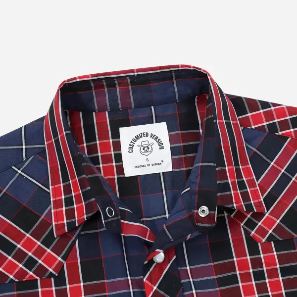 Dubinik® Western Shirts for Men Short Sleeve Plaid Pearl Snap Shirts for Men Button Up Shirt Cowboy Casual Work Shirt