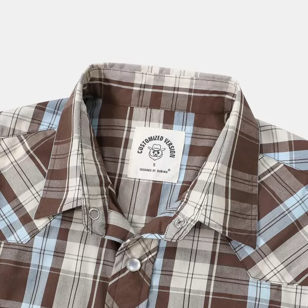 Dubinik® Western Shirts for Men Short Sleeve Plaid Pearl Snap Shirts for Men Button Up Shirt Cowboy Casual Work Shirt
