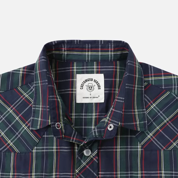 Dubinik® Western Shirts for Men Short Sleeve Plaid Pearl Snap Shirts for Men Button Up Shirt Cowboy Casual Work Shirt