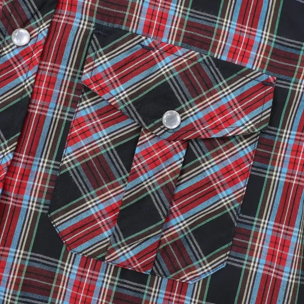 Dubinik® Western Shirts for Men Short Sleeve Plaid Pearl Snap Shirts for Men Button Up Shirt Cowboy Casual Work Shirt