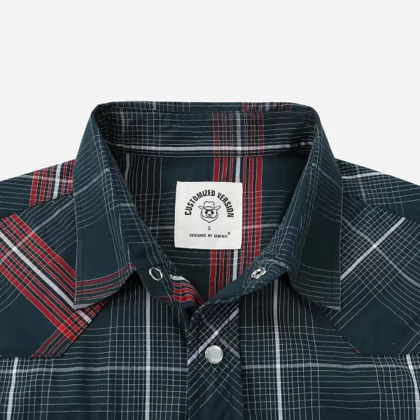 Dubinik® Western Shirts for Men Short Sleeve Plaid Pearl Snap Shirts for Men Button Up Shirt Cowboy Casual Work Shirt