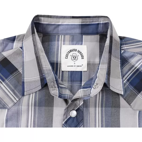 Dubinik® Western Shirts for Men Short Sleeve Plaid Pearl Snap Shirts for Men Button Up Shirt Cowboy Casual Work Shirt