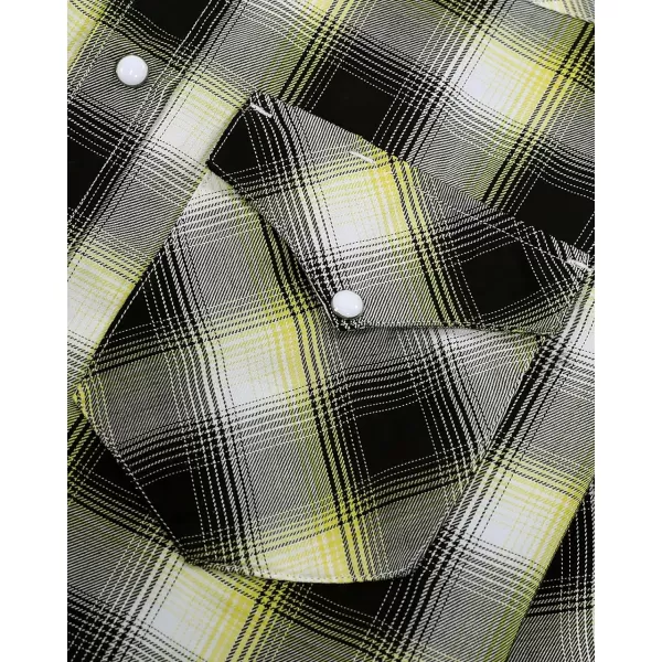 Dubinik®50% Viscose derived from Bamboo,50% Polyester Mens Short Sleeve Western Cowboy Pearl Snap Casual Plaid Shirts for Men