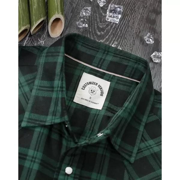 Dubinik®50% Viscose derived from Bamboo,50% Polyester Mens Short Sleeve Western Cowboy Pearl Snap Casual Plaid Shirts for Men