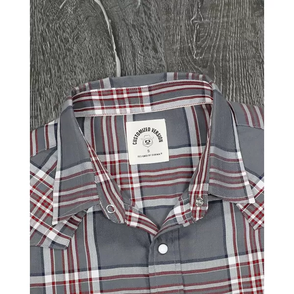 Dubinik®50% Viscose derived from Bamboo,50% Polyester Mens Short Sleeve Western Cowboy Pearl Snap Casual Plaid Shirts for Men