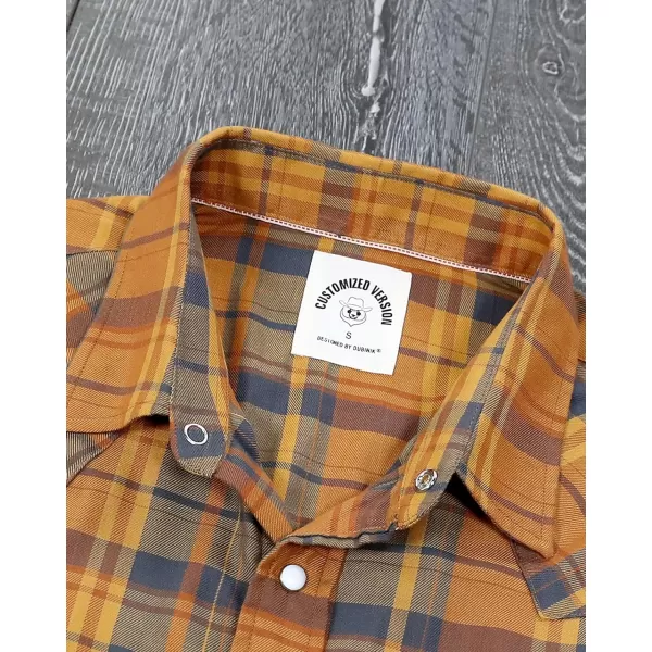 Dubinik®50% Viscose derived from Bamboo,50% Polyester Mens Short Sleeve Western Cowboy Pearl Snap Casual Plaid Shirts for Men