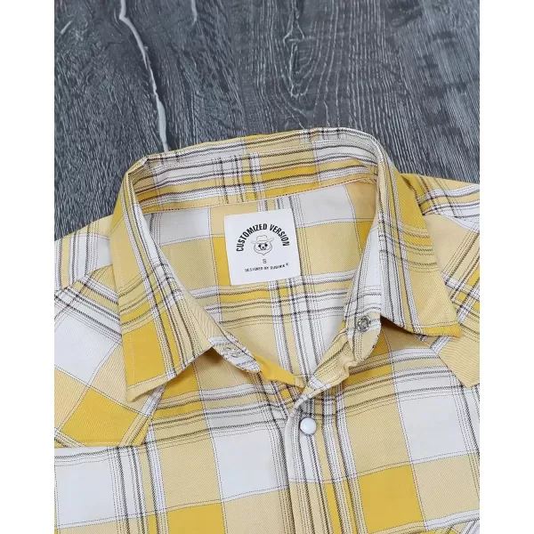 Dubinik®50% Viscose derived from Bamboo,50% Polyester Mens Short Sleeve Western Cowboy Pearl Snap Casual Plaid Shirts for Men