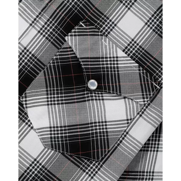 Dubinik®50% Viscose derived from Bamboo,50% Polyester Mens Short Sleeve Western Cowboy Pearl Snap Casual Plaid Shirts for Men